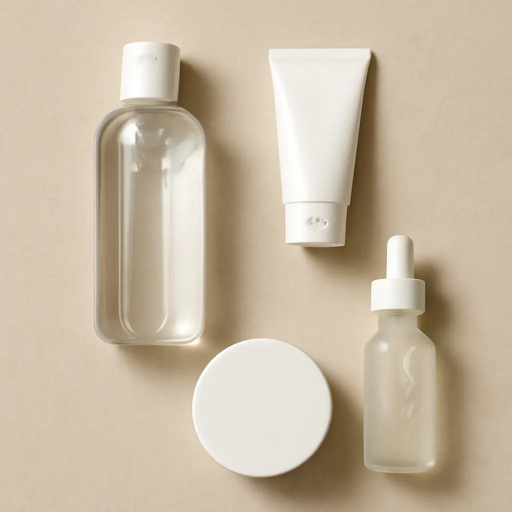 Clean skincare routine A clean skincare routine layout with minimal products