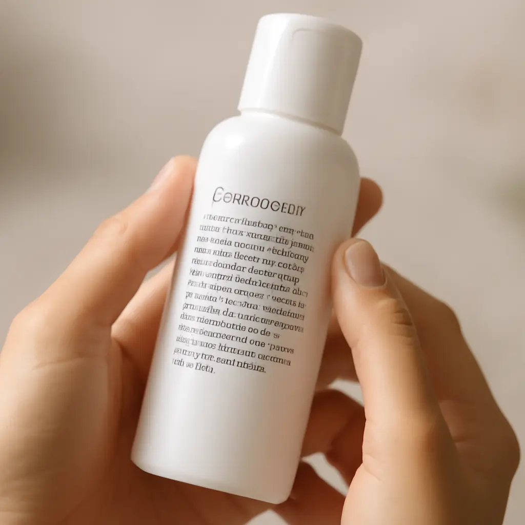 Reading product labels Close-up of hands reading a product label on a skincare bottle