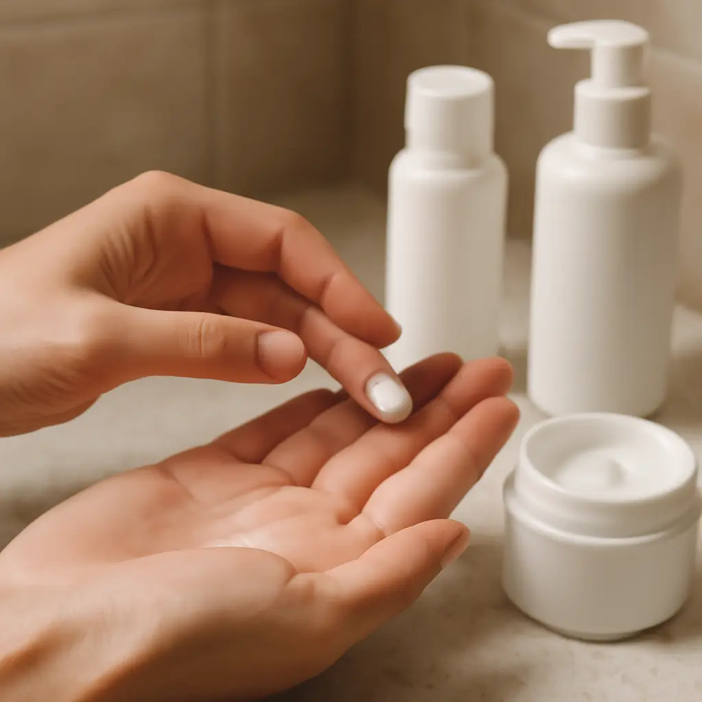 Targeted skincare steps Step-by-step skincare routine with labeled product types